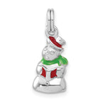 Sterling Silver Rhodium-plated Polished Enameled Snowman Charm