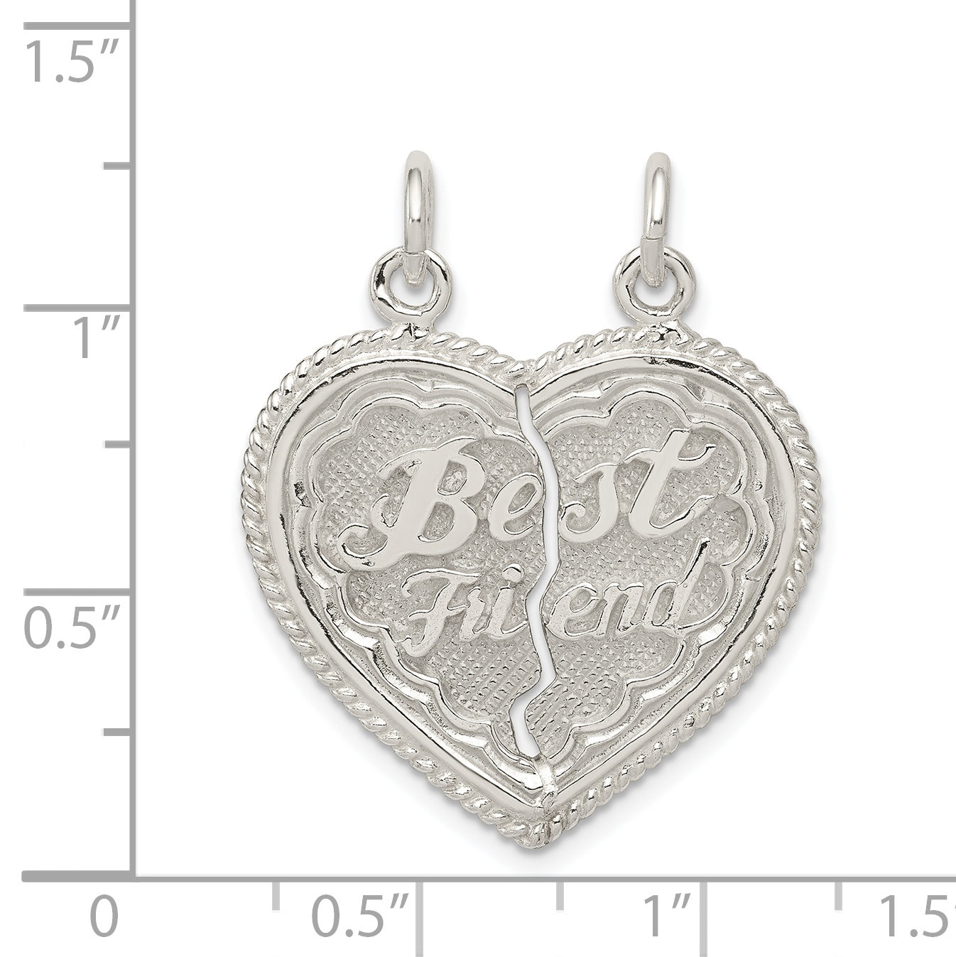 Sterling Silver 925 Best Friend Break Apart Heart Charm Polished Finish