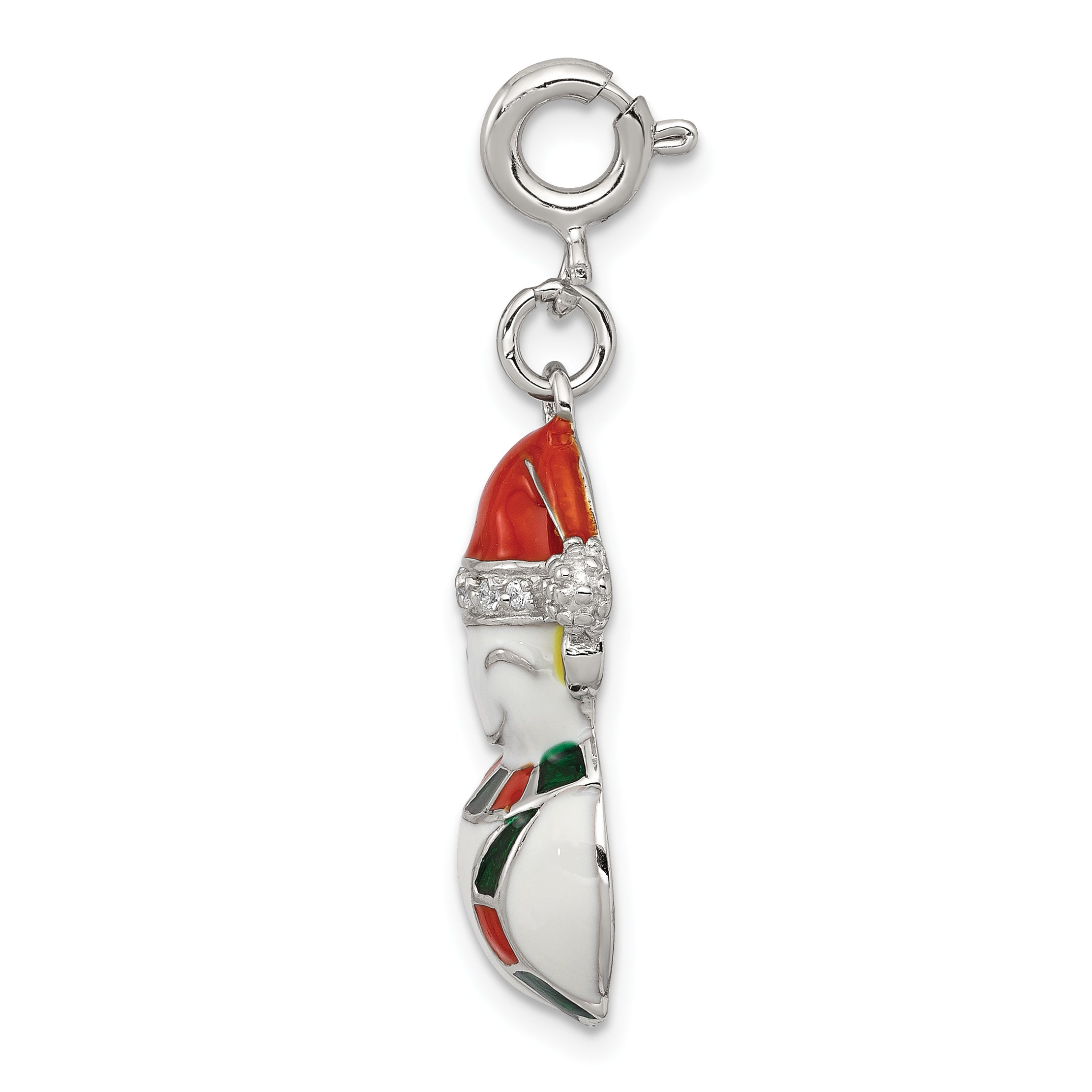 Sterling Silver CZ Snowman Charm with Enamel Detailing