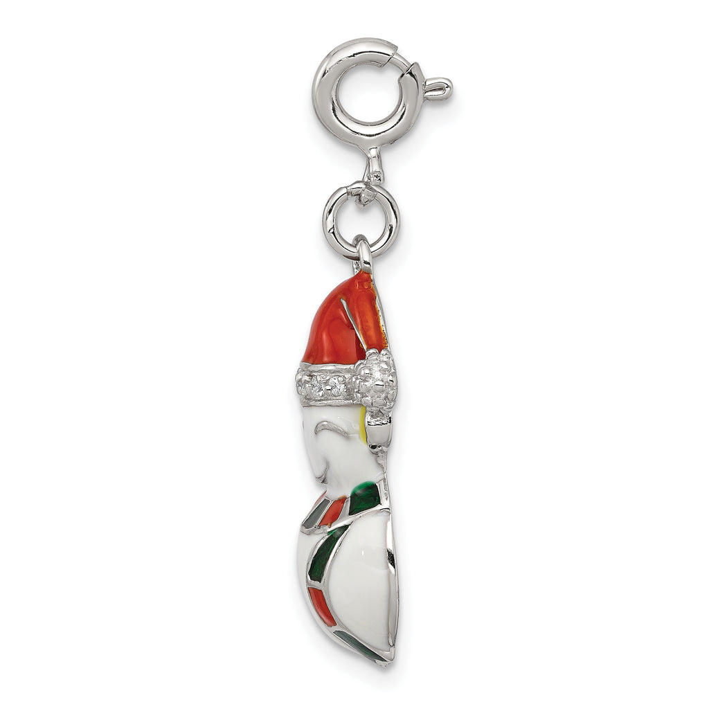 Sterling Silver CZ Snowman Charm with Enamel Detailing