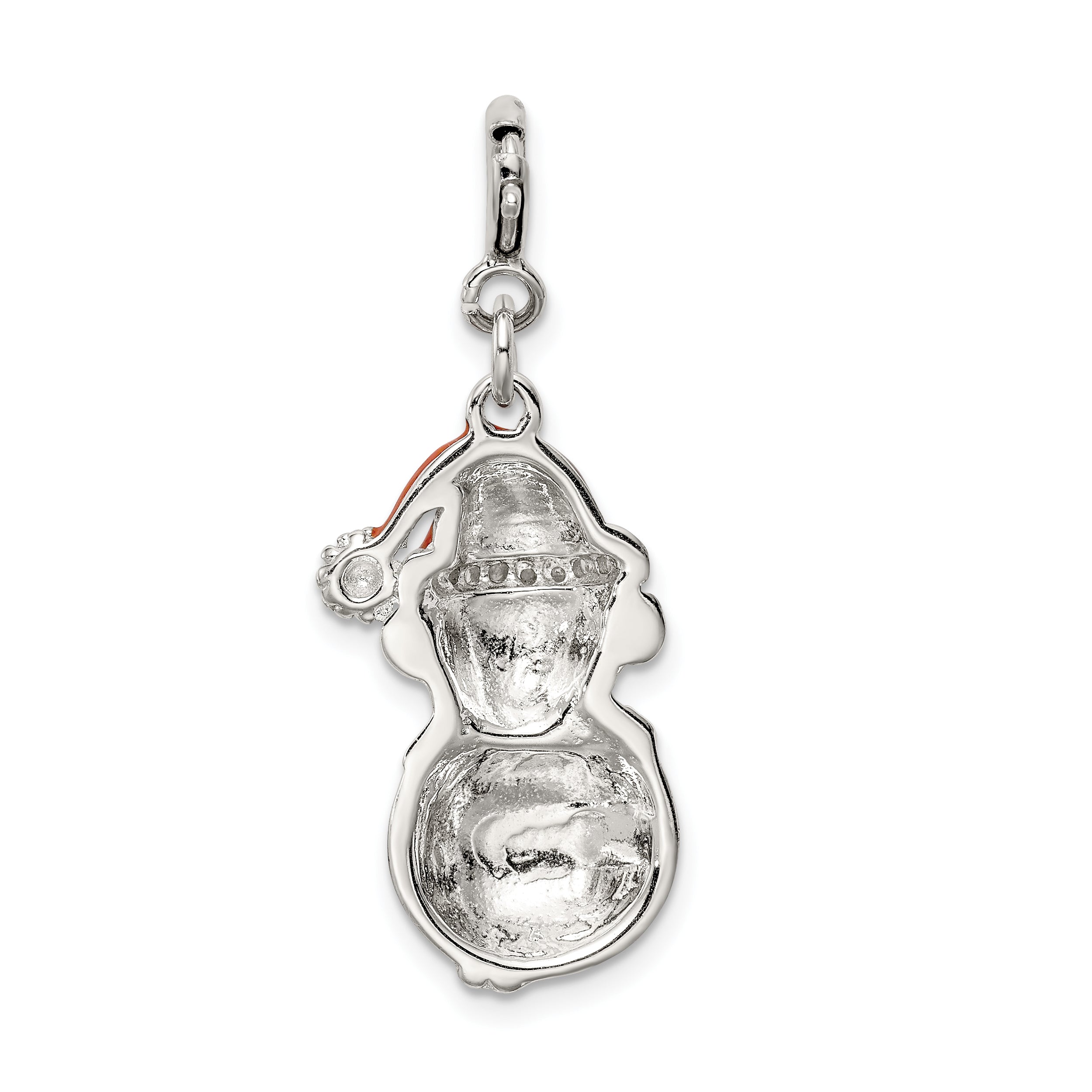 Sterling Silver CZ Snowman Charm with Enamel Detailing