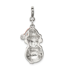 Sterling Silver CZ Snowman Charm with Enamel Detailing