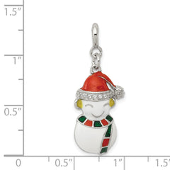 Sterling Silver CZ Snowman Charm with Enamel Detailing