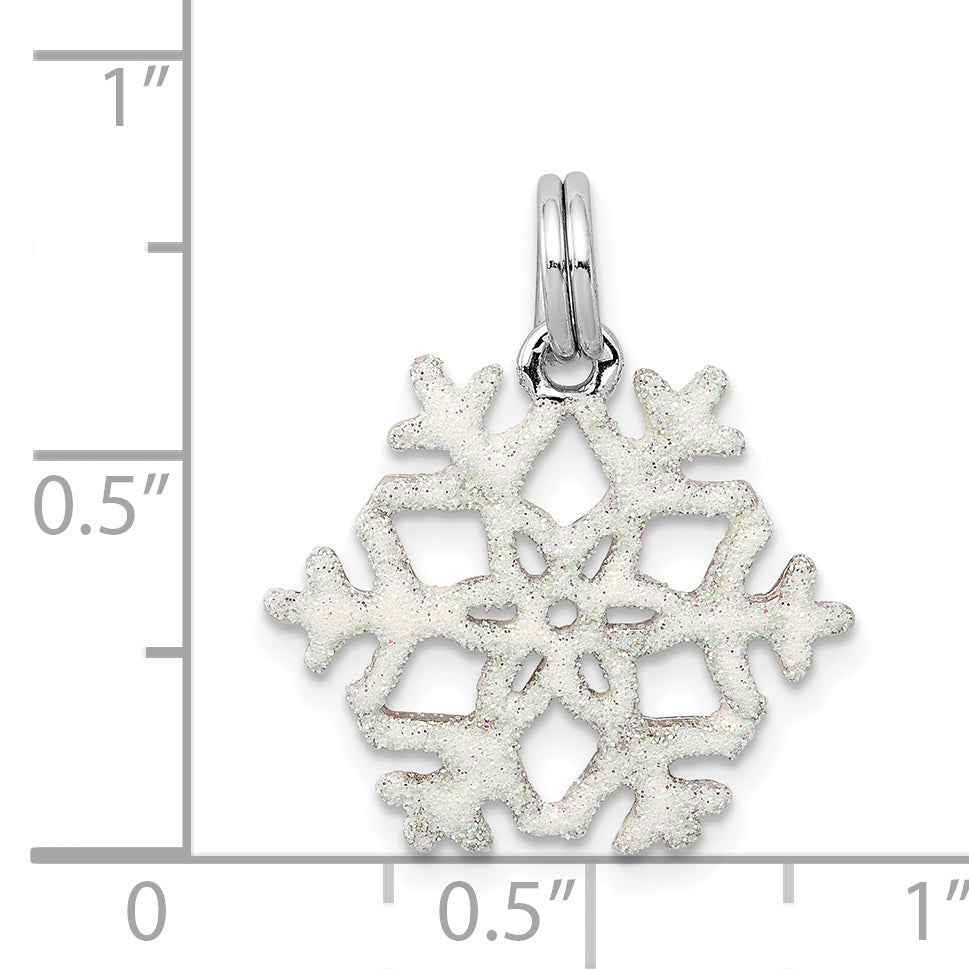 Sterling Silver Rhodium-plated Enameled Snowflake Charm
