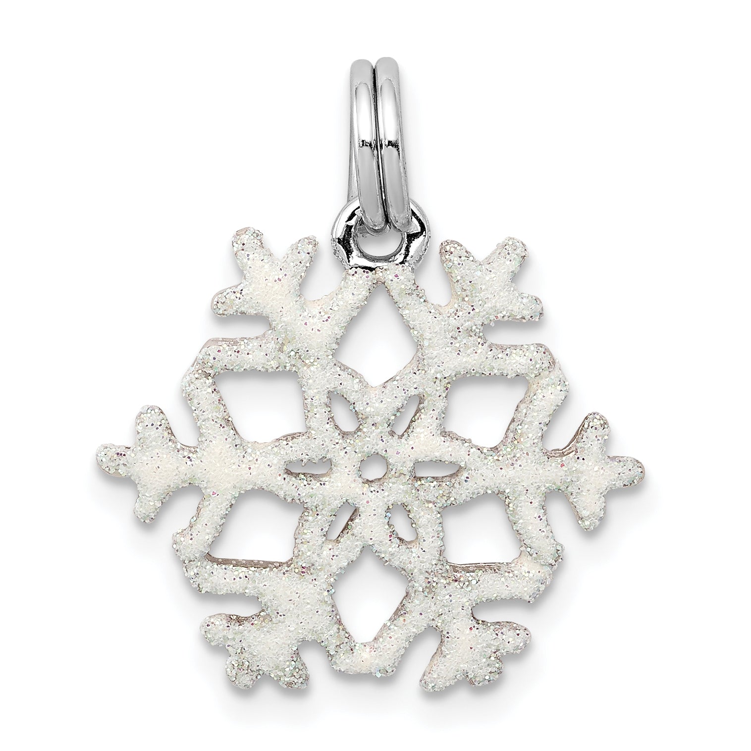 Sterling Silver Rhodium-plated Enameled Snowflake Charm Main image