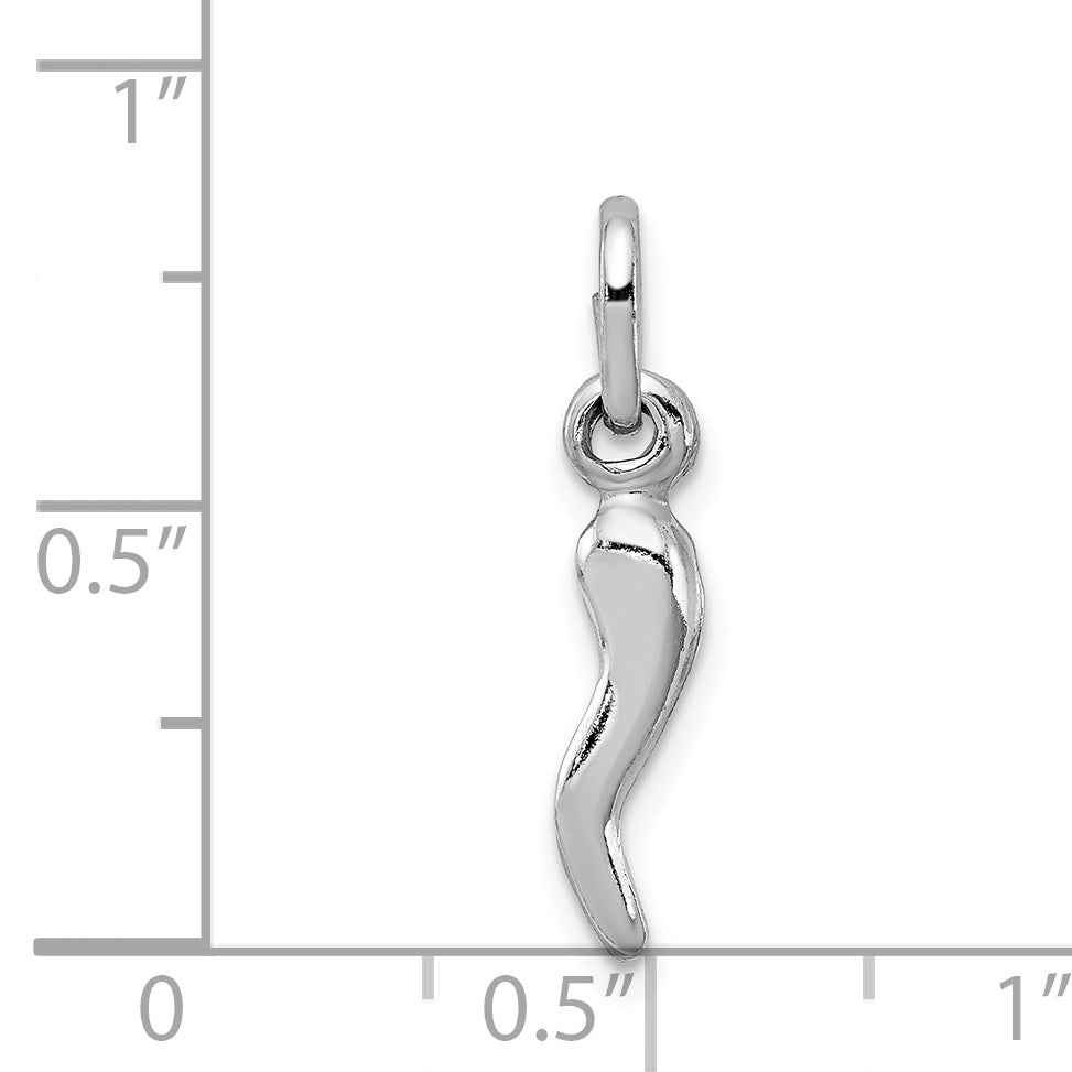 Sterling Silver Men's Rhodium-Plated Italian Horn Charm 3D Polished Finish