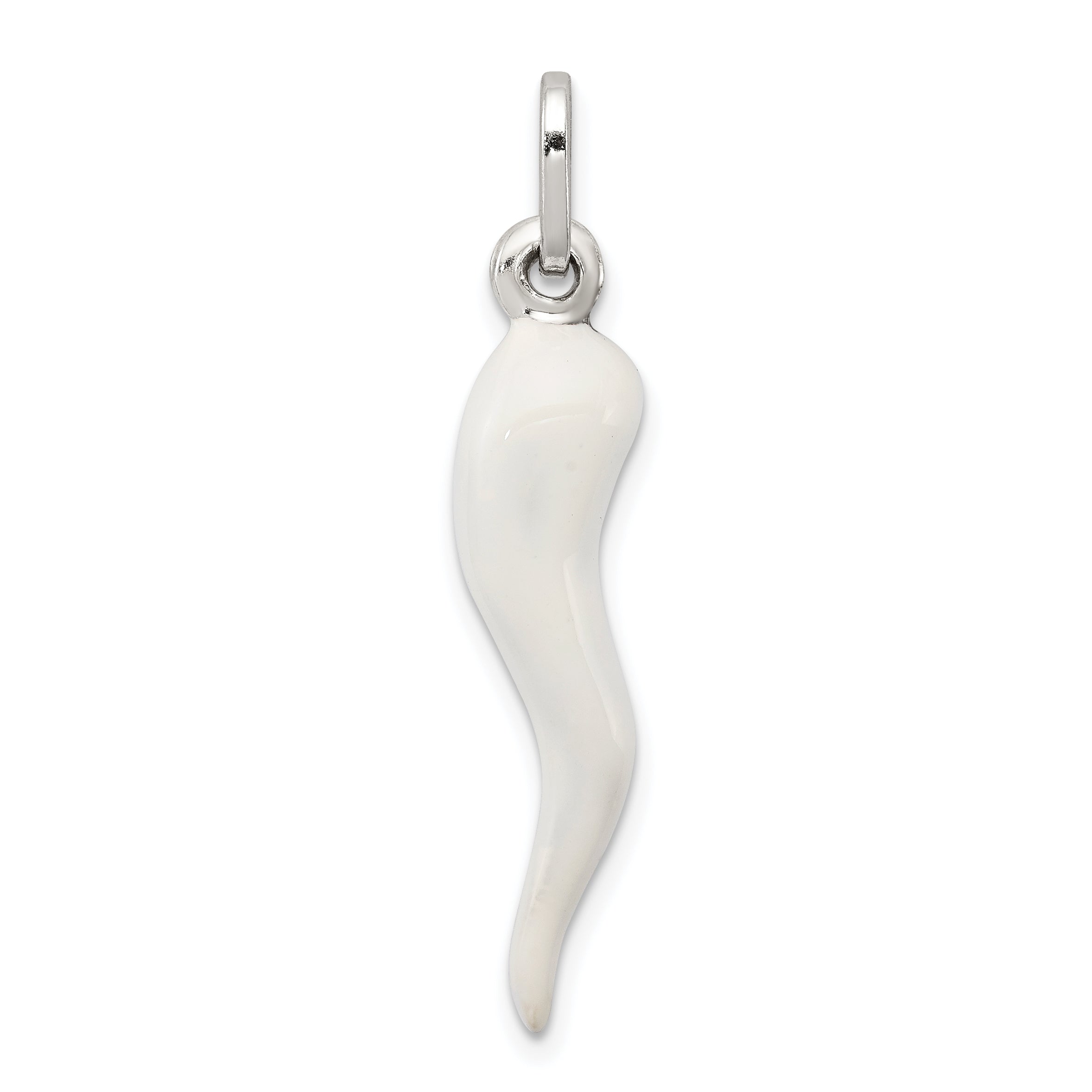 Sterling Silver White Enamel Italian Horn Pendant Main image