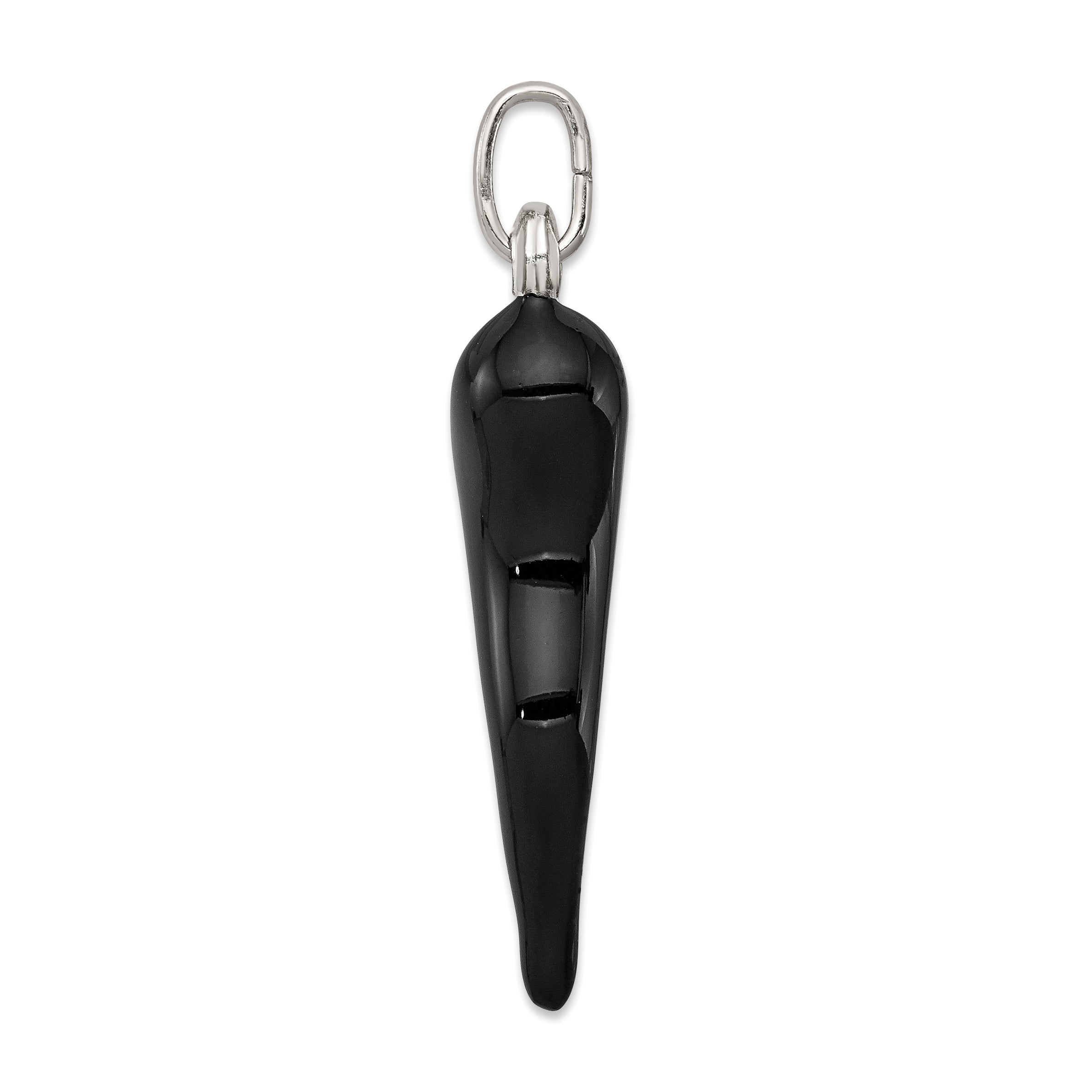 Sophia Jewelers 925 Sterling Silver Italian Horn Pendant with Black Enamel Finish