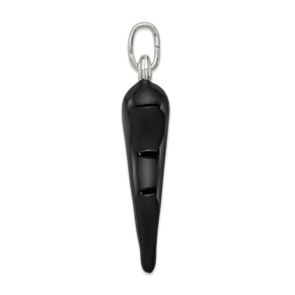 Sophia Jewelers 925 Sterling Silver Italian Horn Pendant with Black Enamel Finish