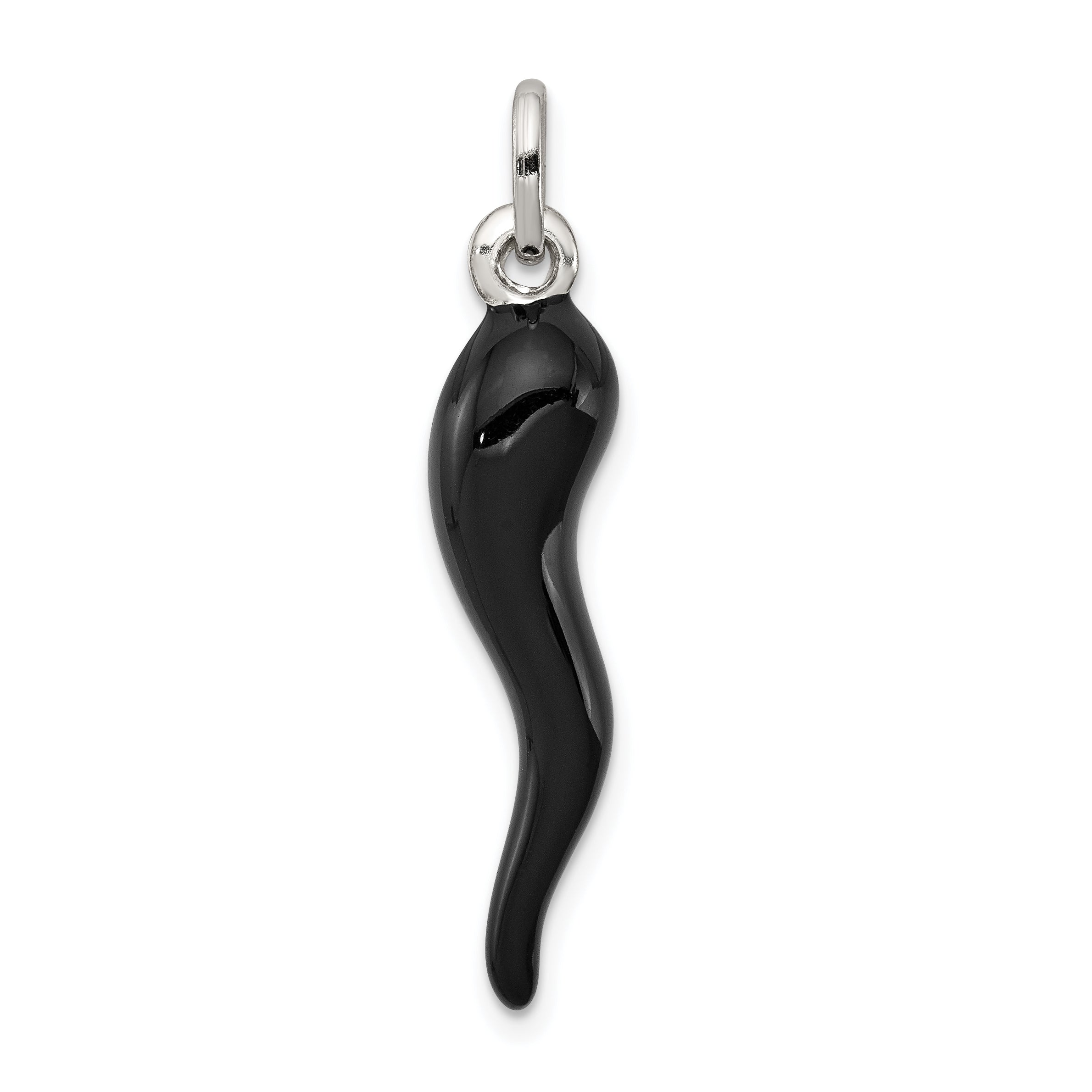 Sterling Silver Black Enamel Italian Horn Pendant Main image