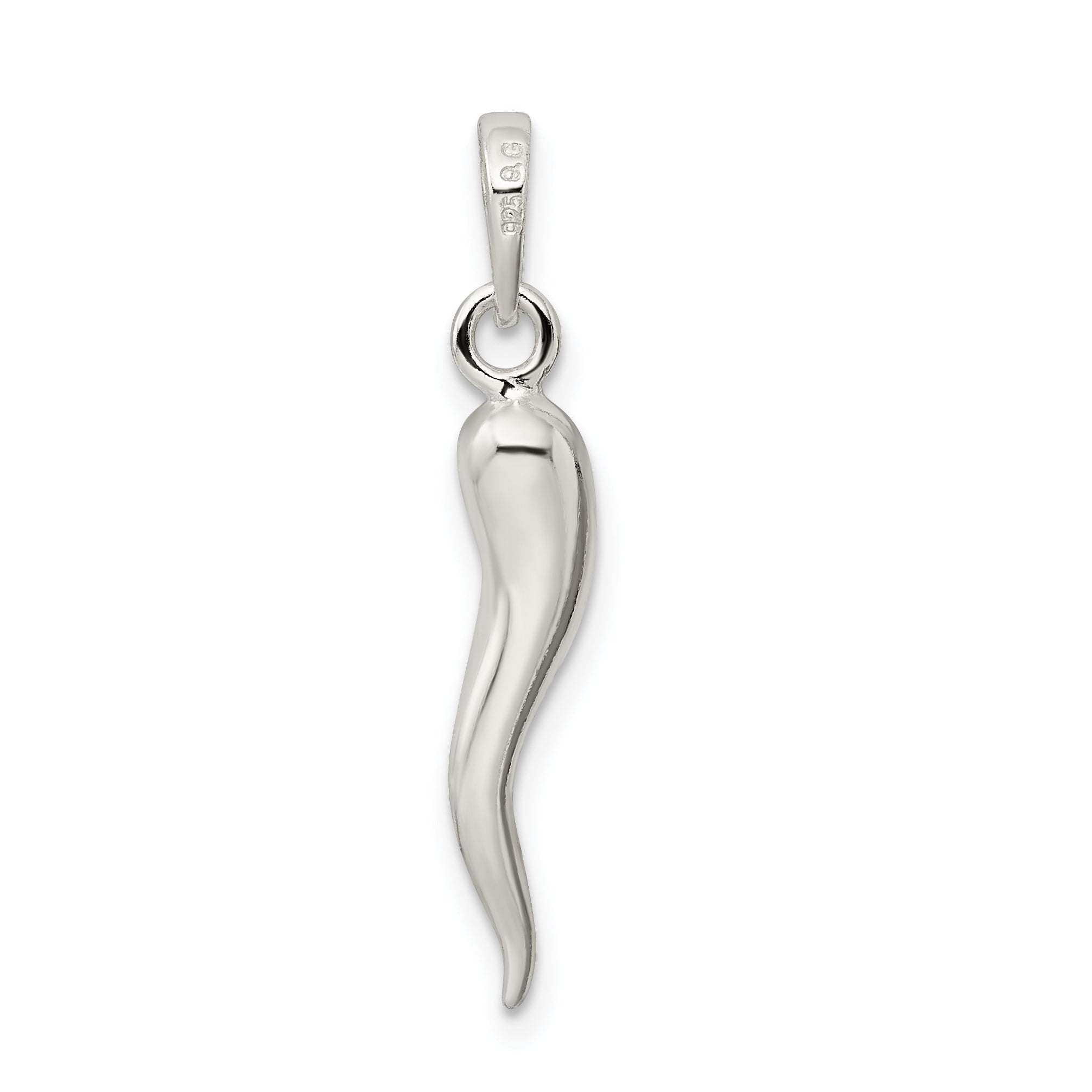Sophia Jewelers Men's Polished 925 Sterling Silver 3D Italian Horn Pendant