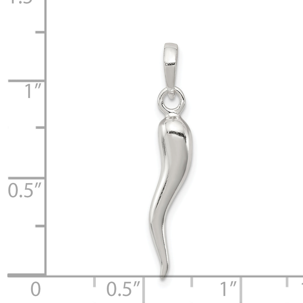 Sophia Jewelers Men's Polished 925 Sterling Silver 3D Italian Horn Pendant