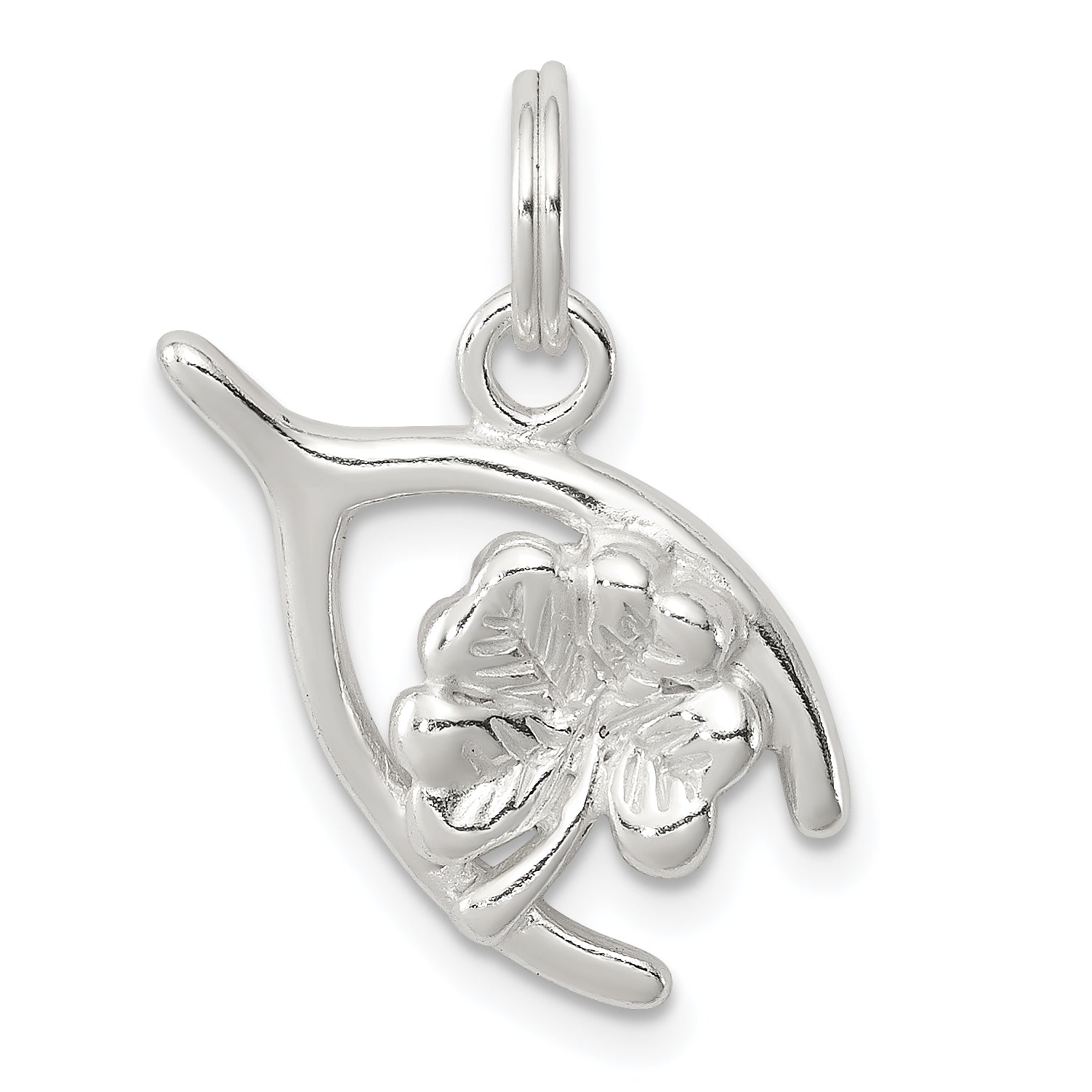 Sterling Silver Four Leaf Clover & Wishbone Main image