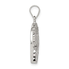 Men's Sterling Silver Rhodium-Plated Horse & Horseshoe CZ Pendant Elegant Finish