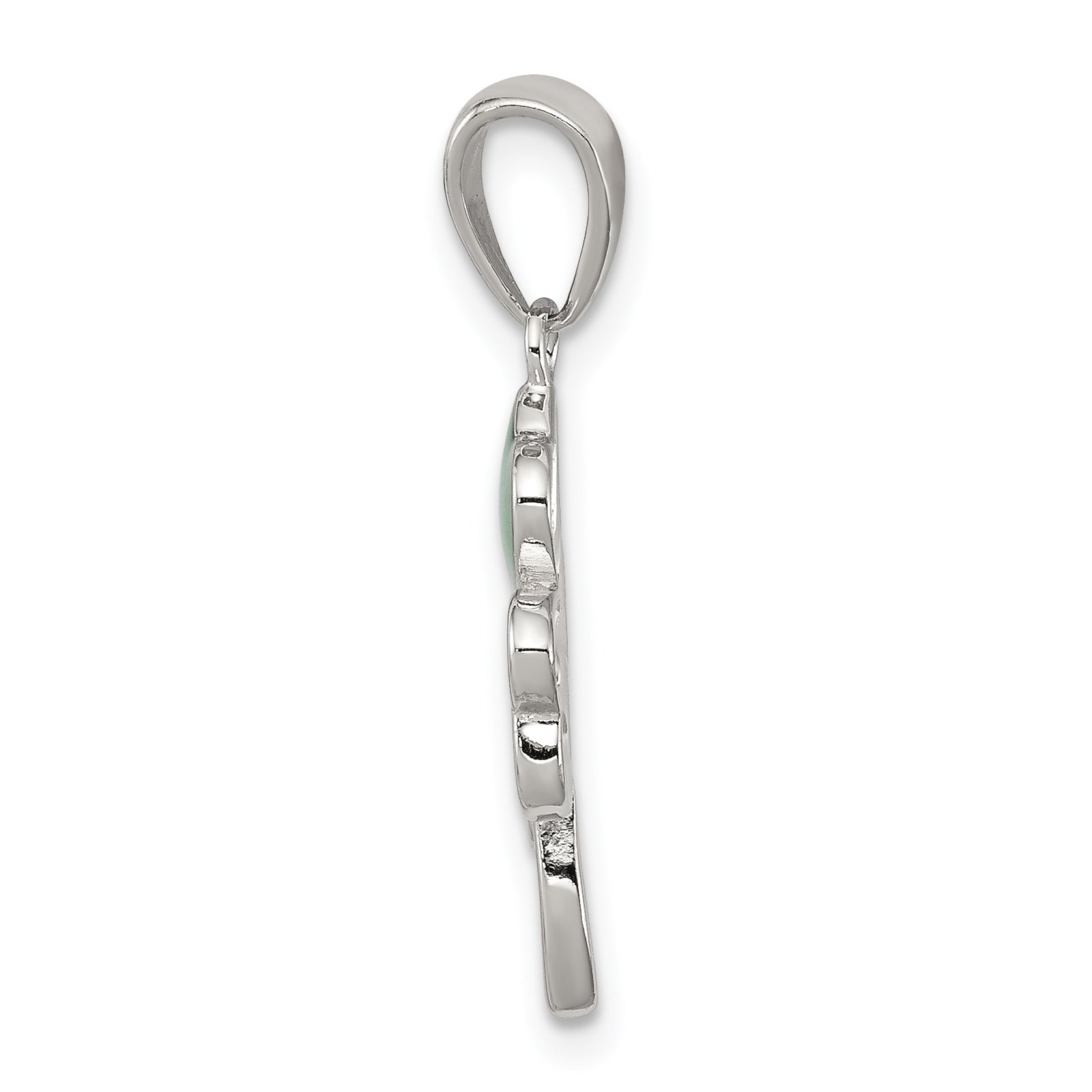 Sterling Silver Rhodium-Plated Clover Pendant with Green Enamel Finish Secondary image