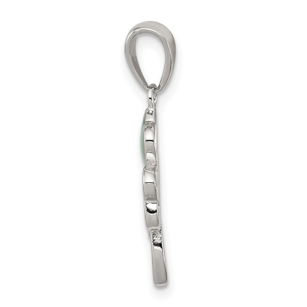 Sterling Silver Rhodium-Plated Clover Pendant with Green Enamel Finish