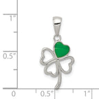 Sterling Silver Rhodium-Plated Clover Pendant with Green Enamel Finish