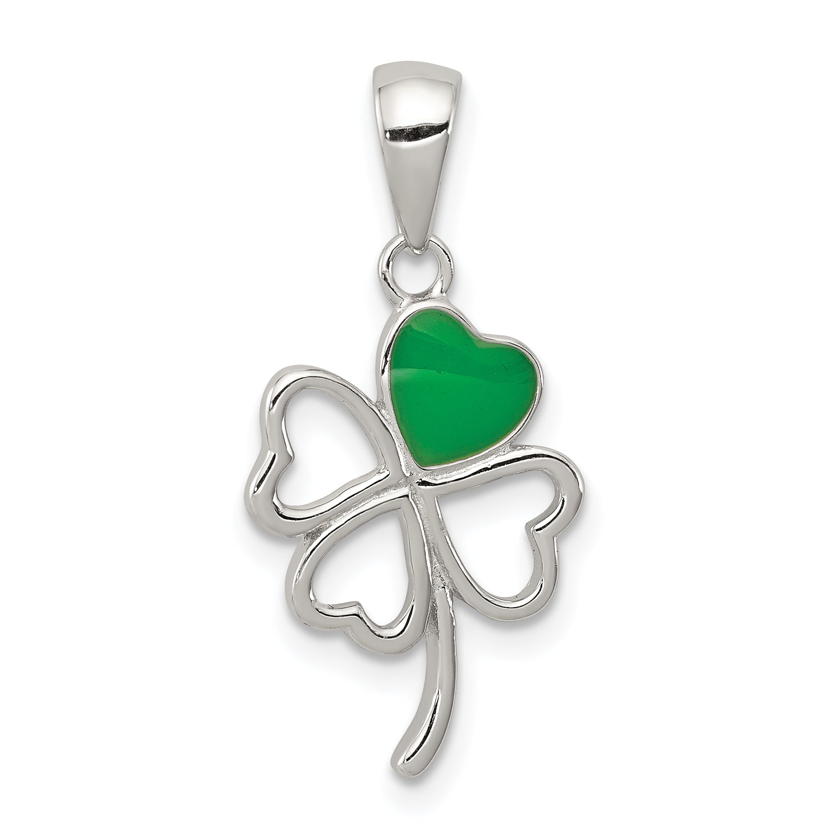 Sterling Silver Rhodium-plated Green Enameled Four Leaf Clover Pendant Main image