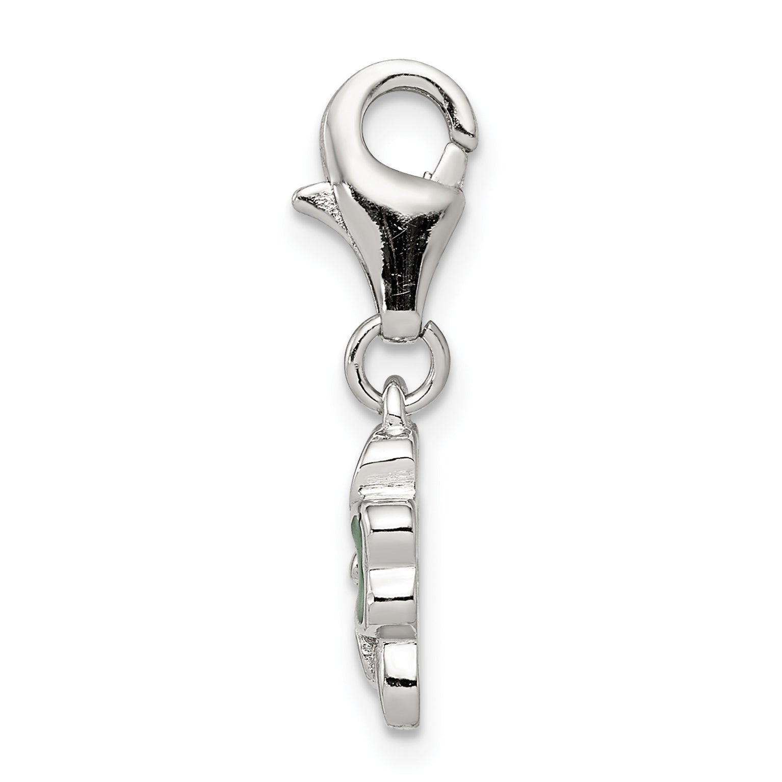 Sterling Silver 925 Polished Four Leaf Clover Charm with Green Enamel