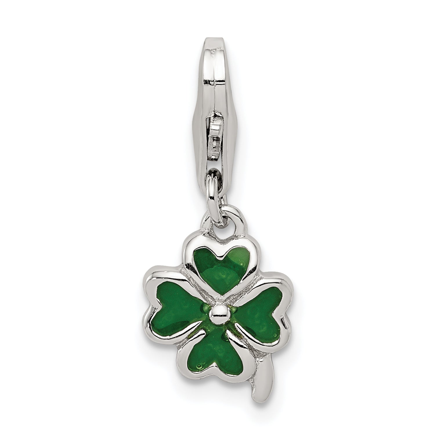 Sterling Silver Green Enameled Four Leaf Clover Charm with Lobster Clasp Main image