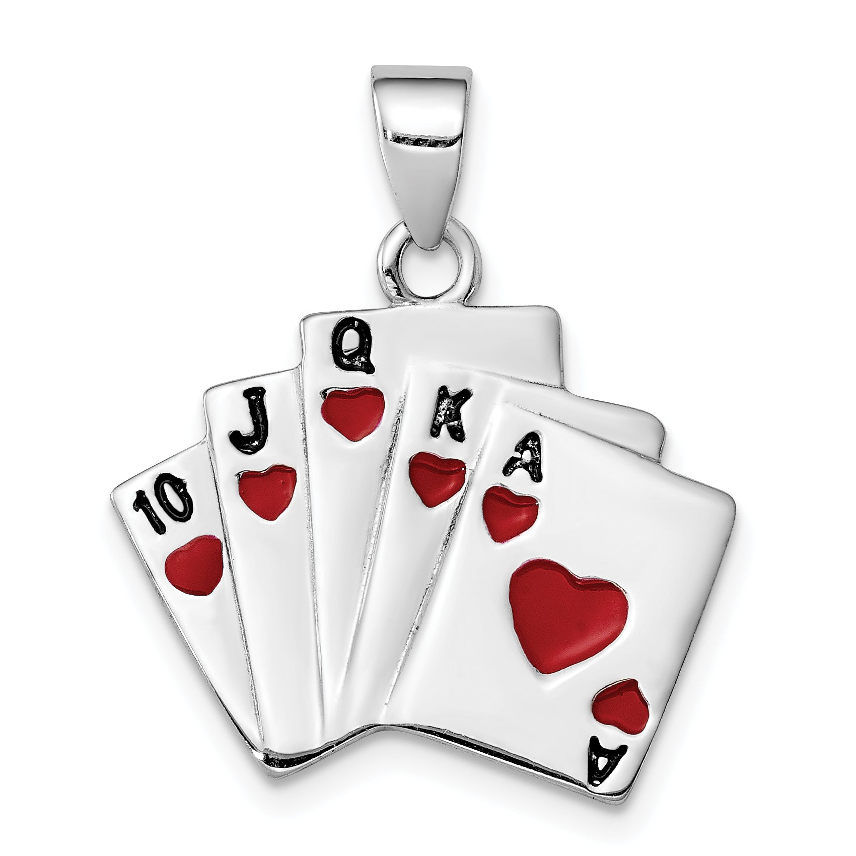 Sterling Silver Rhodium-platedEnamel Royal Flush Pendant Main image