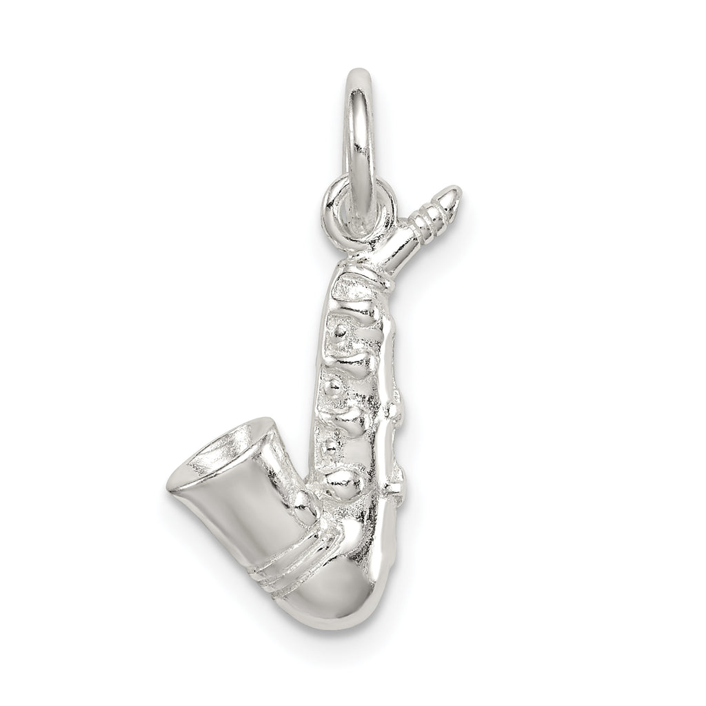 Sterling Silver 925 Saxophone Charm with Polished 3D Design