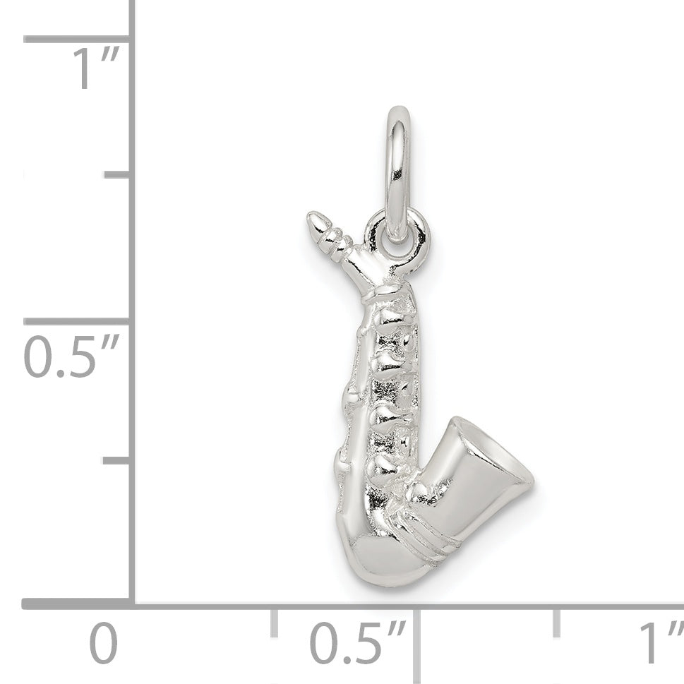Sterling Silver 925 Saxophone Charm with Polished 3D Design