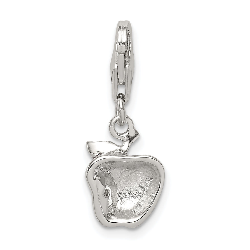 Sterling Silver 925 Rhodium-Plated Apple Charm with Red Enamel and CZ