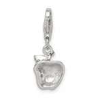 Sterling Silver 925 Rhodium-Plated Apple Charm with Red Enamel and CZ