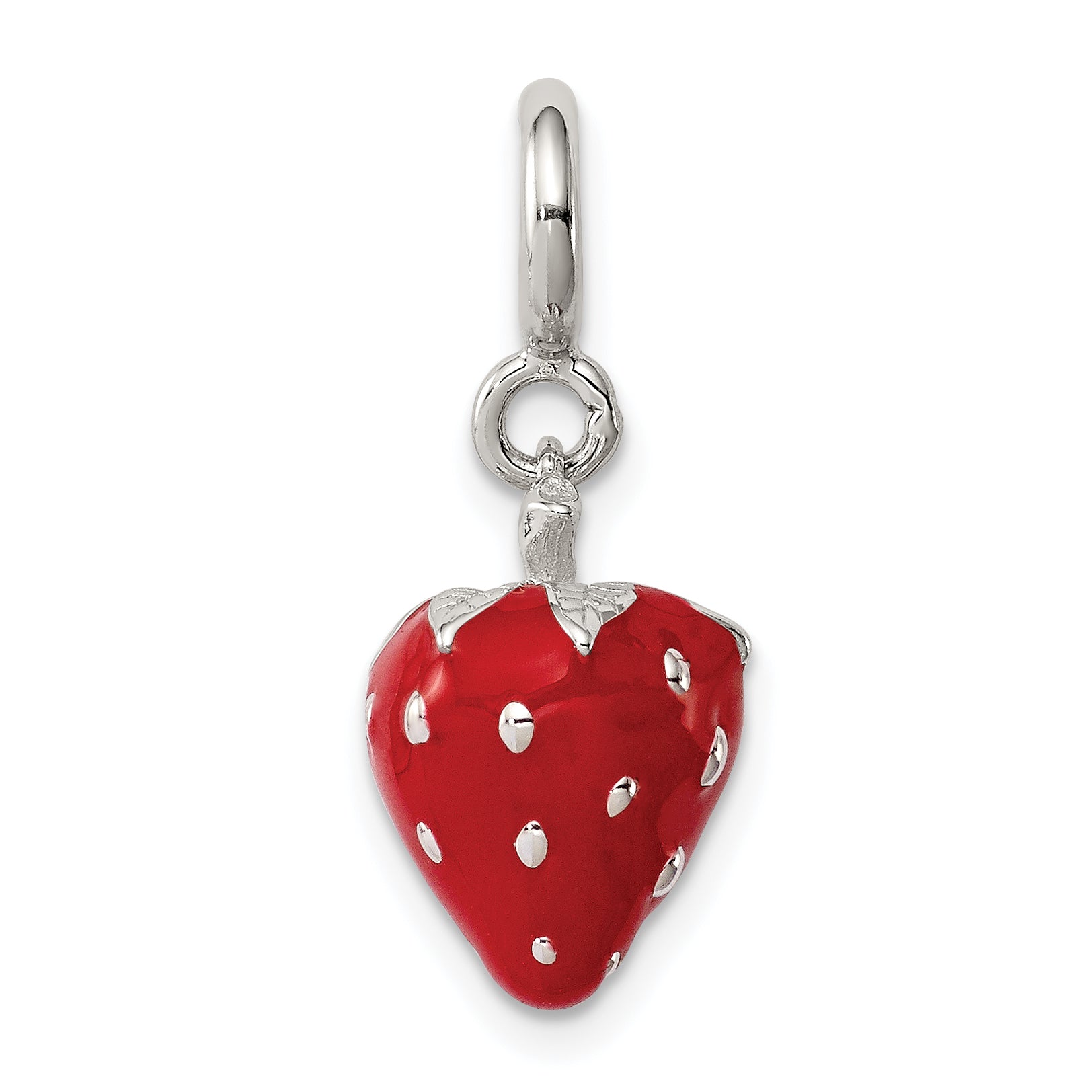 Sterling Silver Rhodium-plated Red Enameled Strawberry Charm Main image