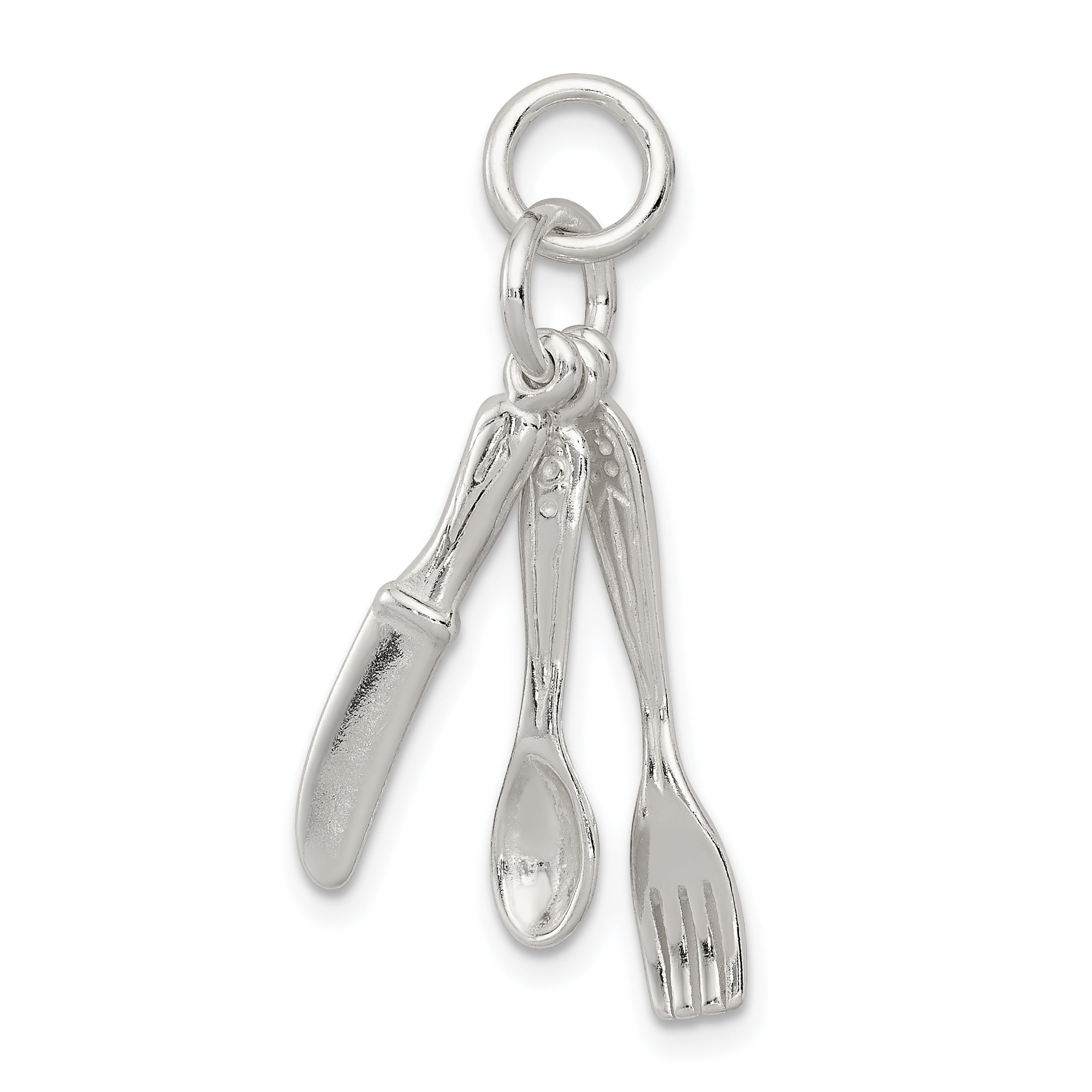 Sophia Jewelers 925 Sterling Silver 3D Fork, Knife, Spoon Charm Pendant