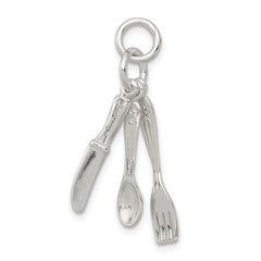 Sophia Jewelers 925 Sterling Silver 3D Fork, Knife, Spoon Charm Pendant