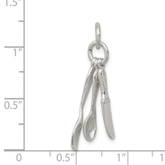 Sophia Jewelers 925 Sterling Silver 3D Fork, Knife, Spoon Charm Pendant