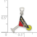 Sophia Jewelers 925 Sterling Silver Martini Pendant with Red and Green Enamel