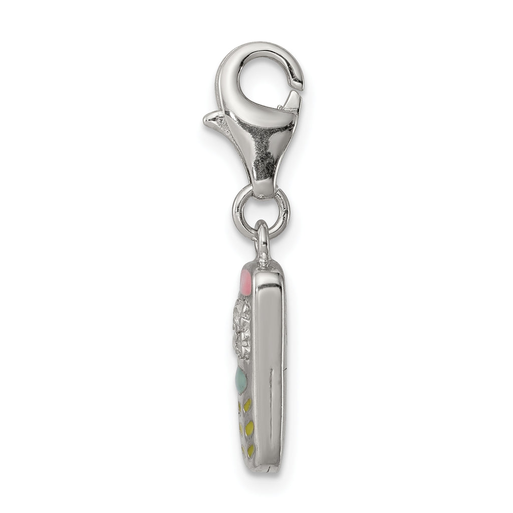 Sterling Silver Rhodium-Plated CZ Cell Phone Charm with 3D Enameled Design