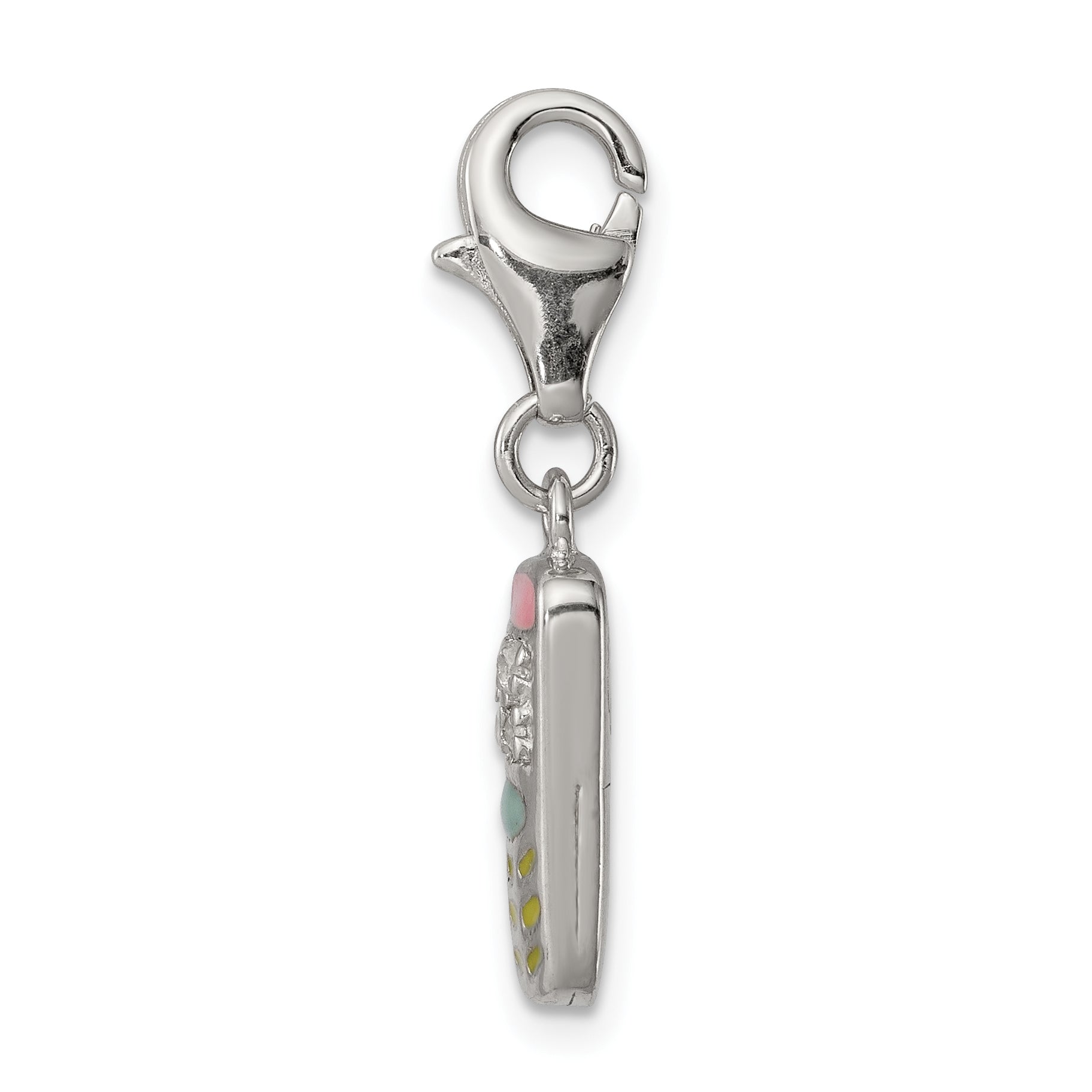 Sterling Silver Rhodium-Plated CZ Cell Phone Charm with 3D Enameled Design