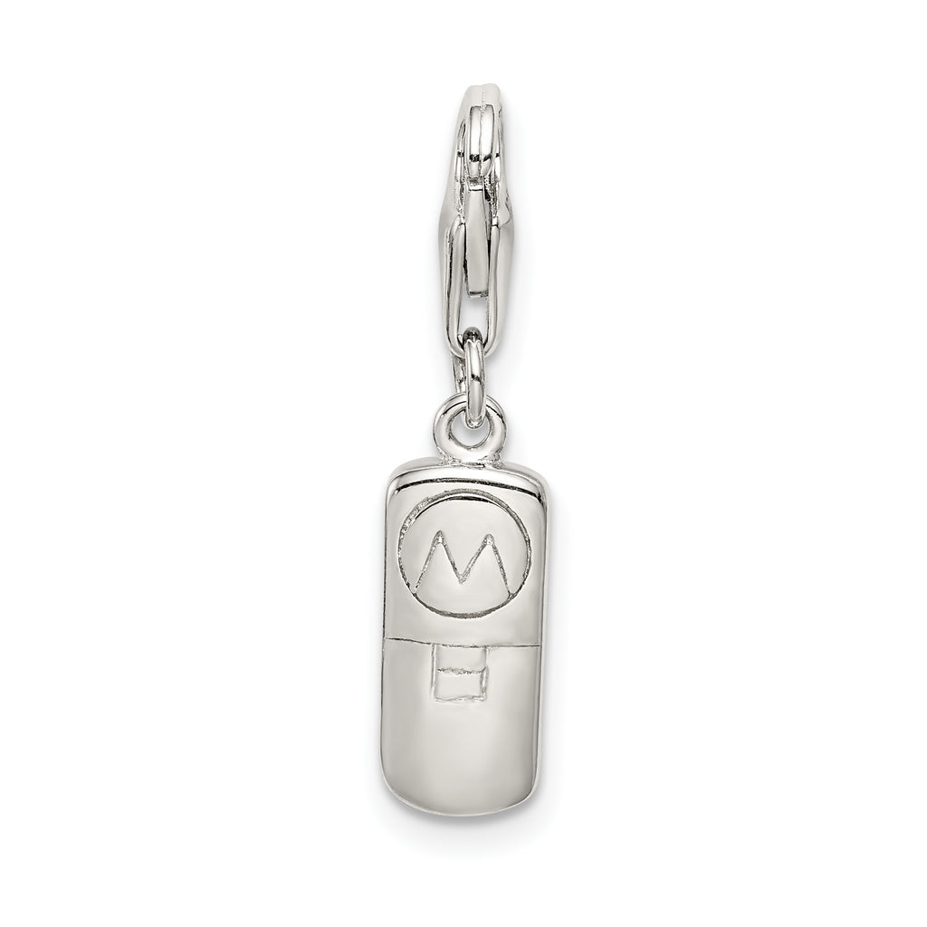 Sterling Silver Rhodium-Plated CZ Cell Phone Charm with 3D Enameled Design