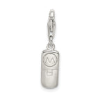 Sterling Silver Rhodium-Plated CZ Cell Phone Charm with 3D Enameled Design