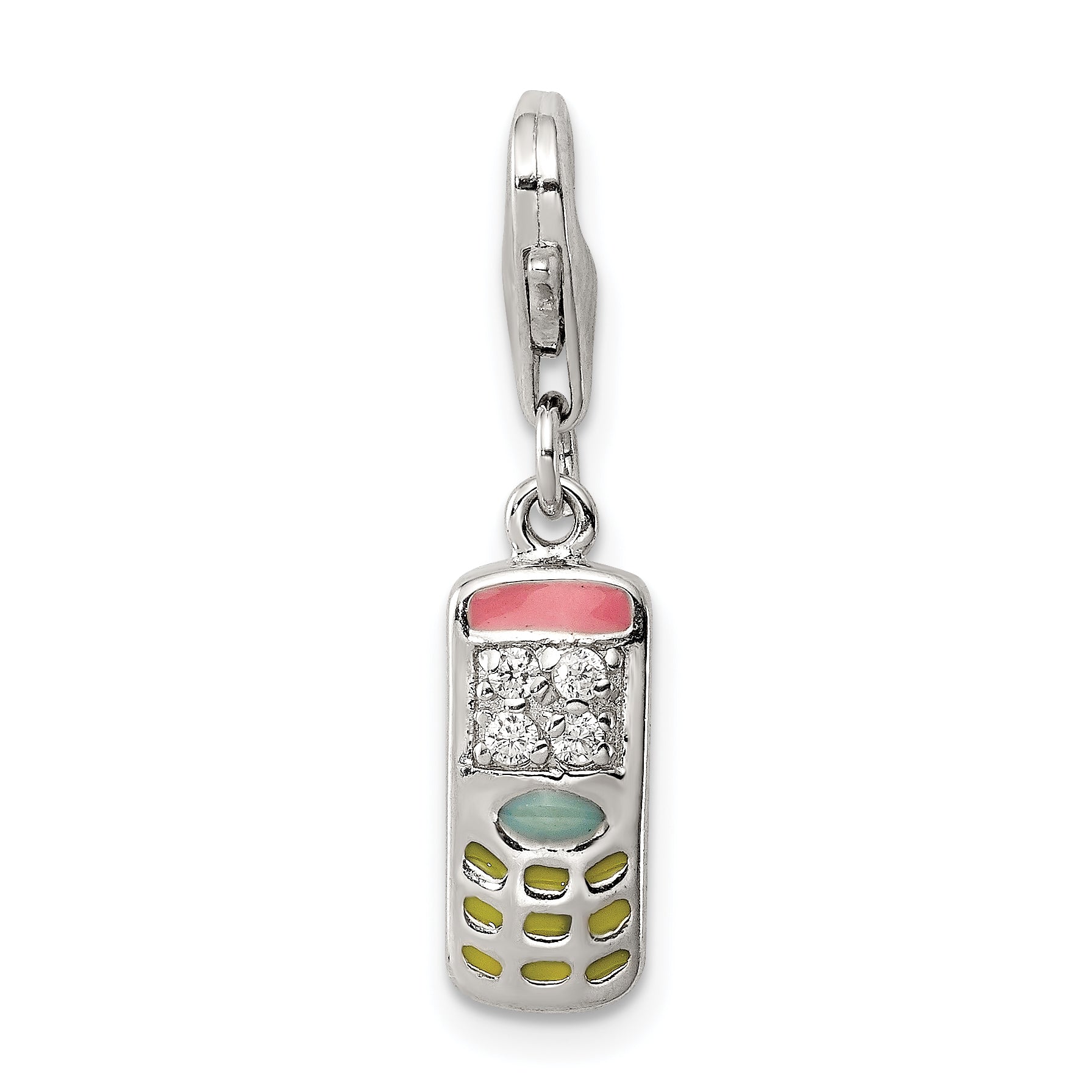 Sterling Silver Rhodium-plated Enameled and CZ Cell Phone Charm Main image