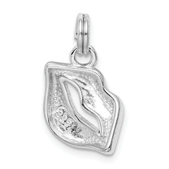 Sterling Silver Rhodium-plated Glitter Accent Red Enameled Lips Charm