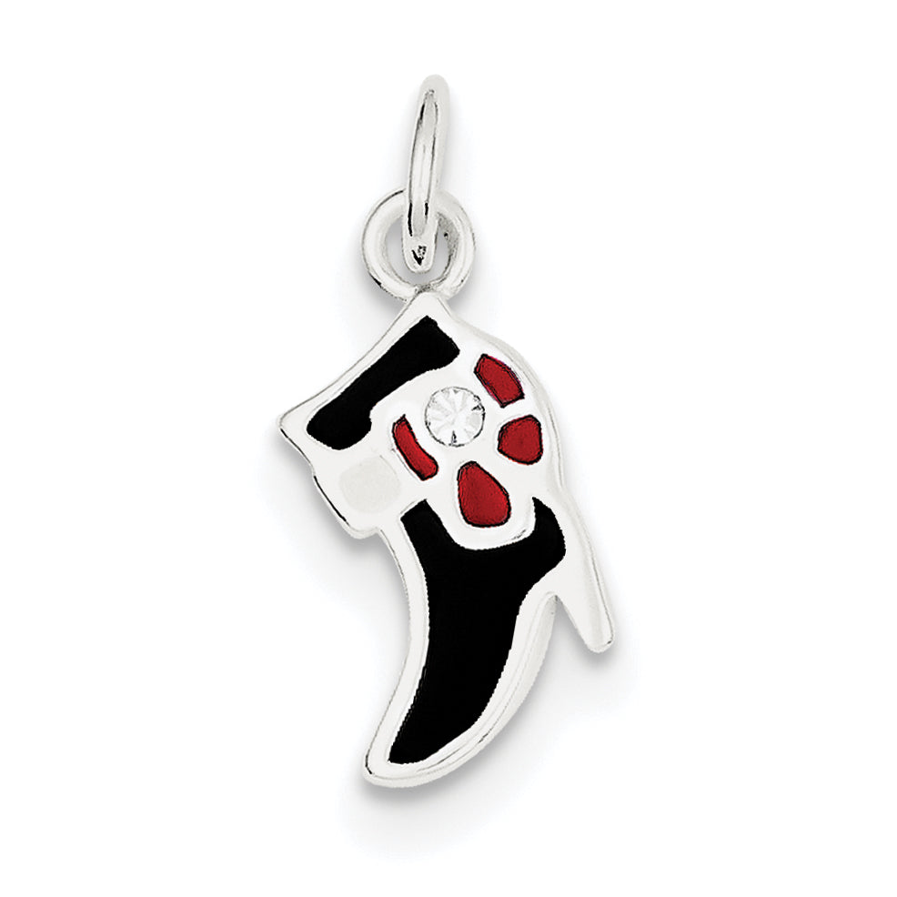 Sterling Silver Black & Red Enameled Boot Charm