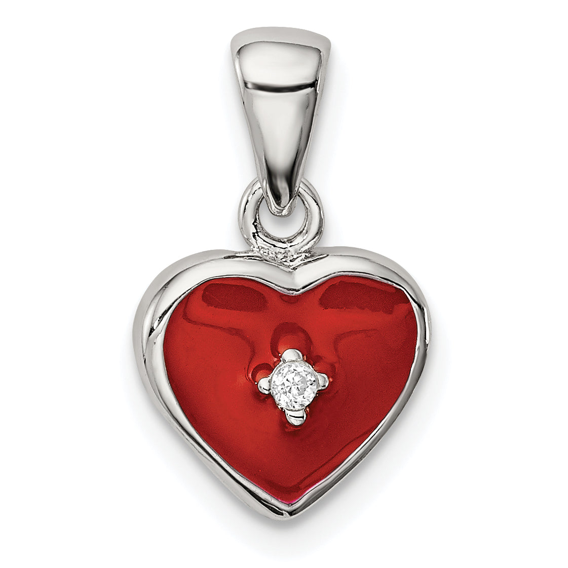 Sterling Silver Rhodium Plated Red Enamel with CZ Heart Pendant Main image