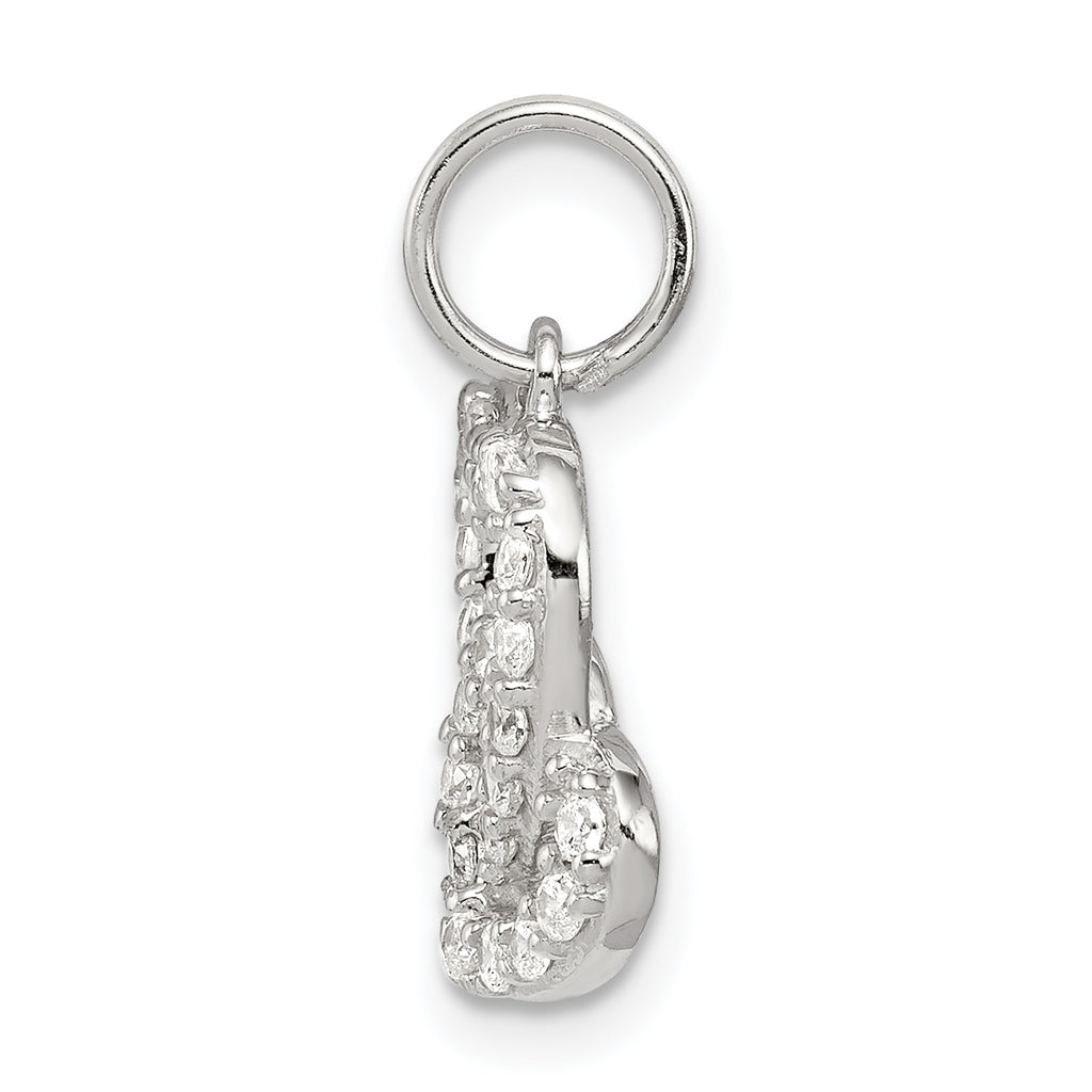 Sterling Silver 925 Polished Interlocking Hearts CZ Charm Elegant Design