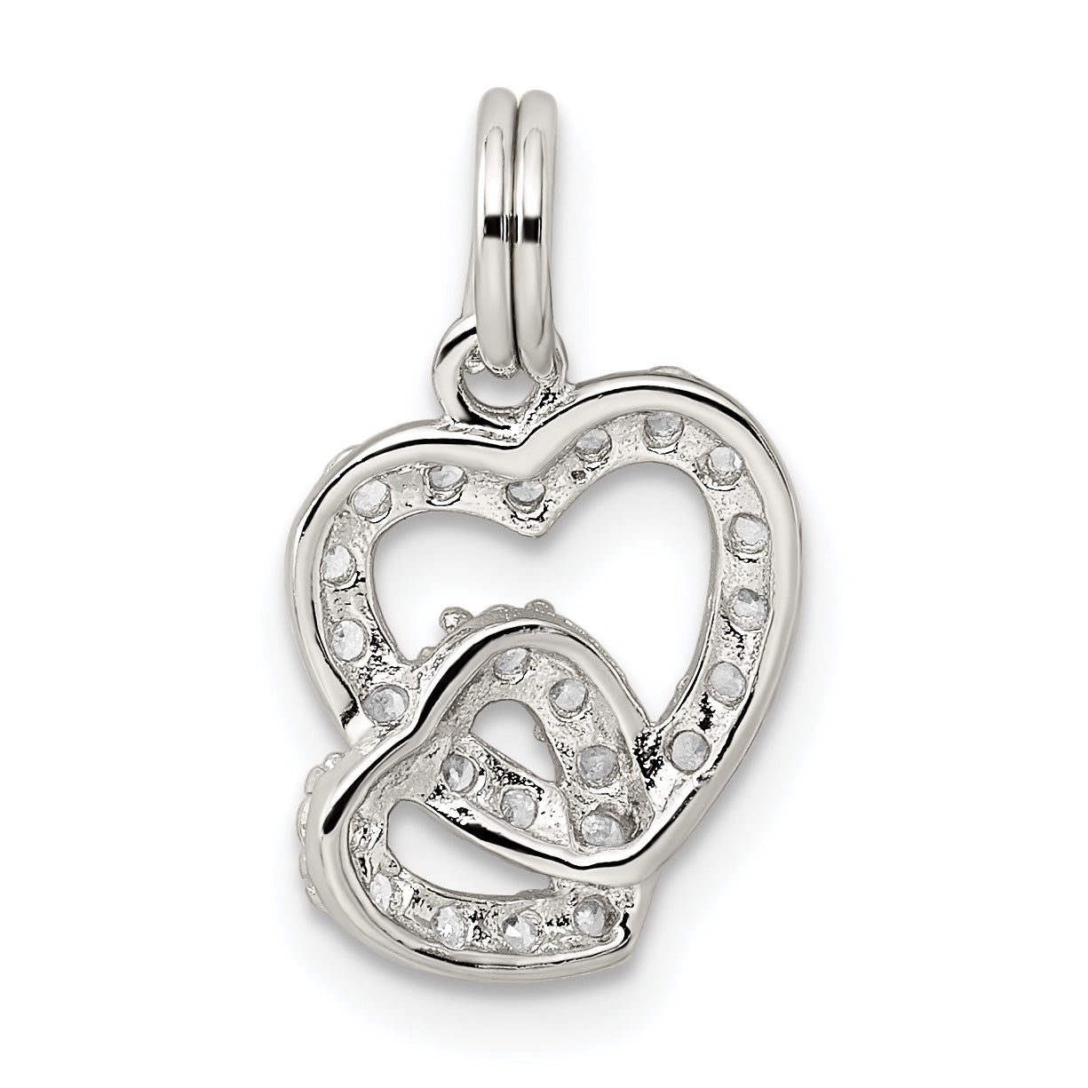 Sterling Silver Rhodium-plated CZ Interlocking Hearts Charm