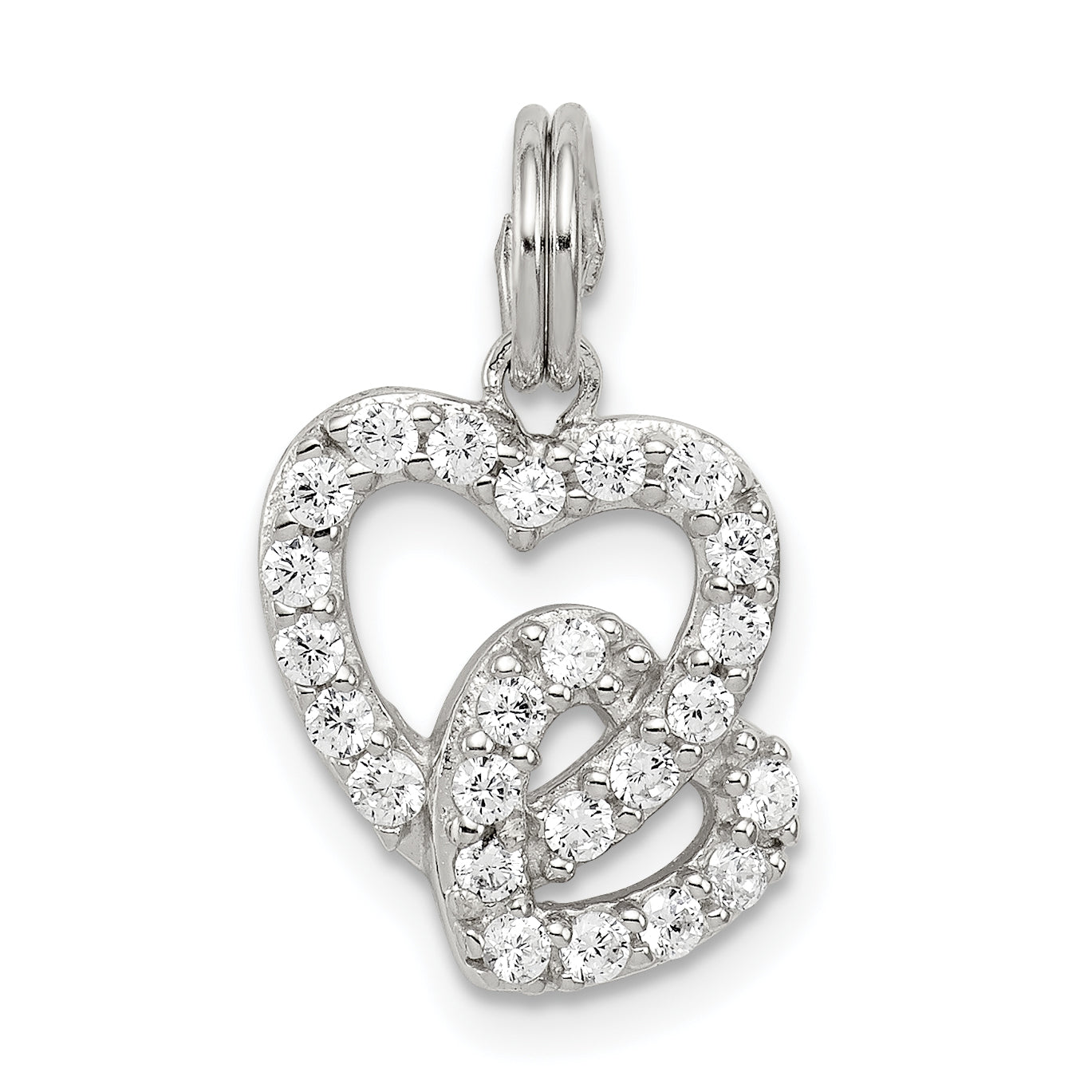 Sterling Silver Rhodium-plated CZ Interlocking Hearts Charm Main image