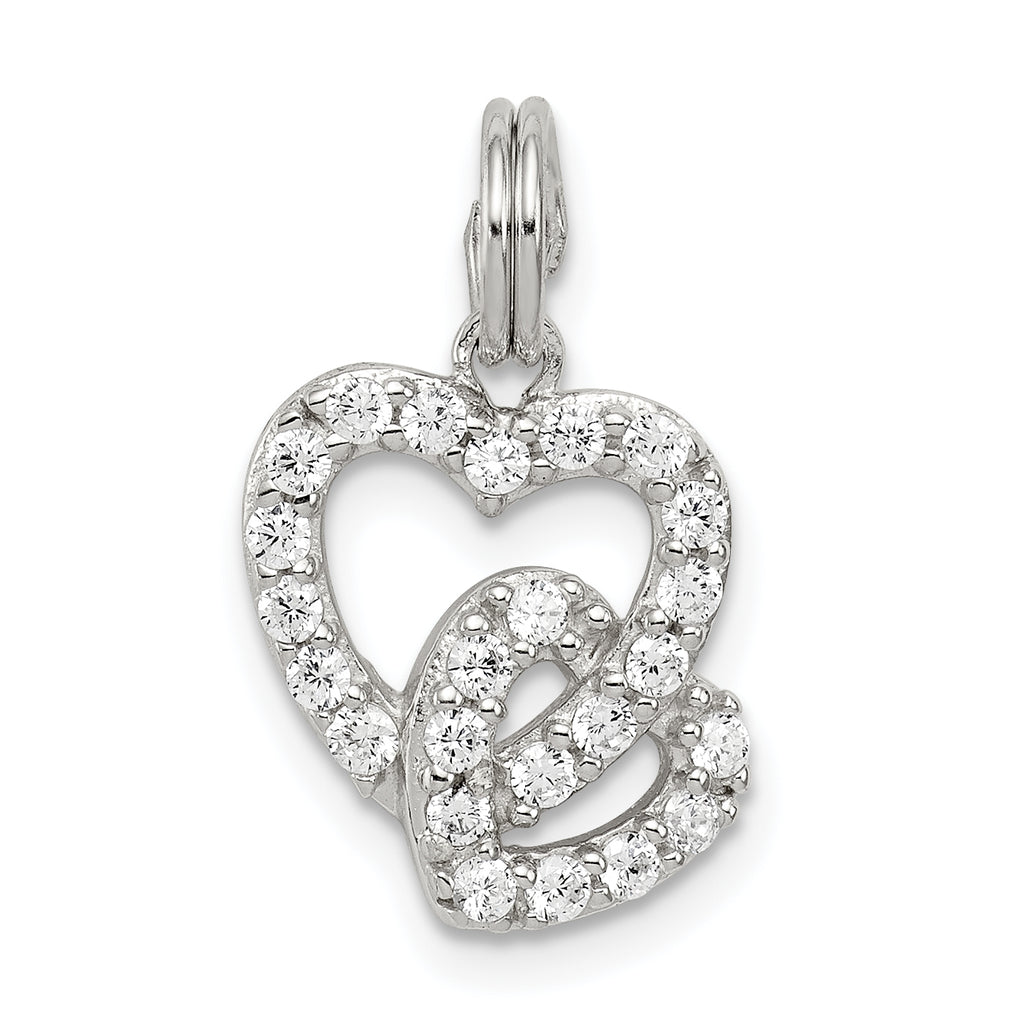 Sterling Silver Rhodium-plated CZ Interlocking Hearts Charm