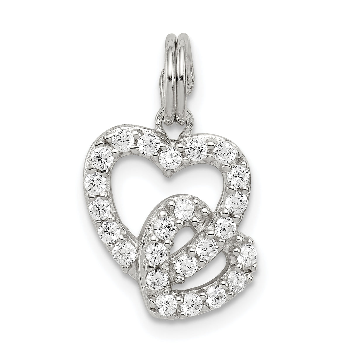 Sterling Silver Rhodium-plated CZ Interlocking Hearts Charm