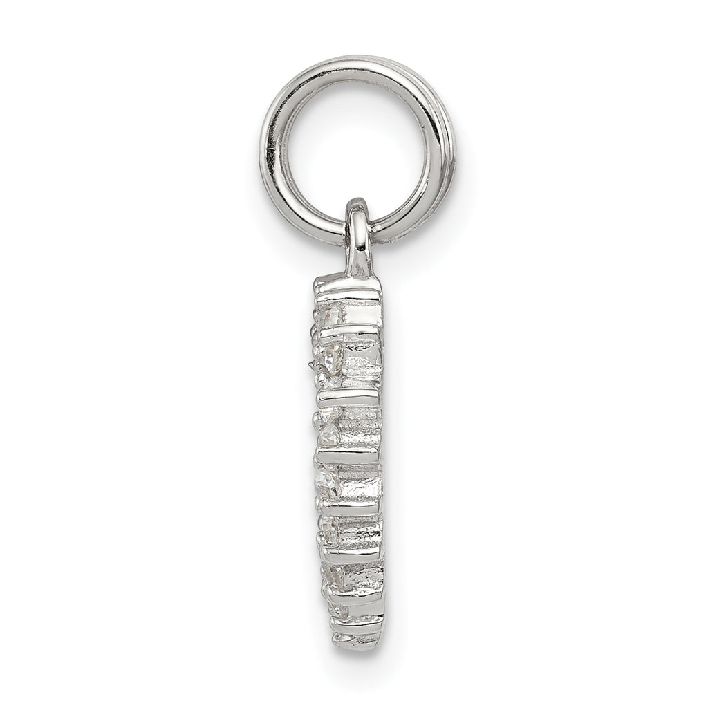 Sterling Silver 925 Heart Charm with CZ Rhodium-Plated Polished Finish