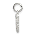Sterling Silver 925 Heart Charm with CZ Rhodium-Plated Polished Finish