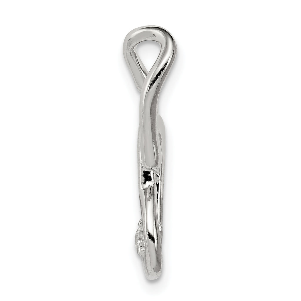 Sterling Silver 925 Heart Pendant with Clear Cubic Zirconia, Polished Rhodium Finish